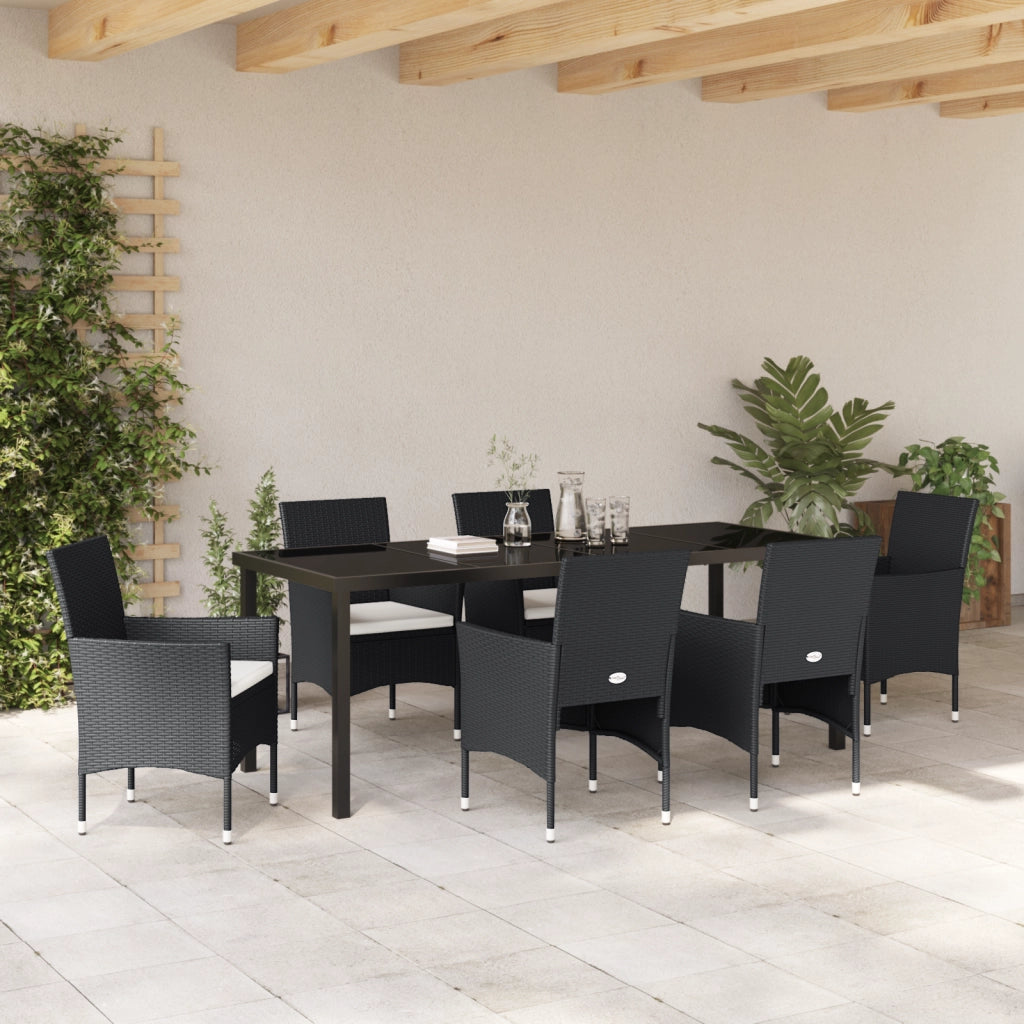 Set da Pranzo da Giardino 7 Pezzi Nero Polyrattan