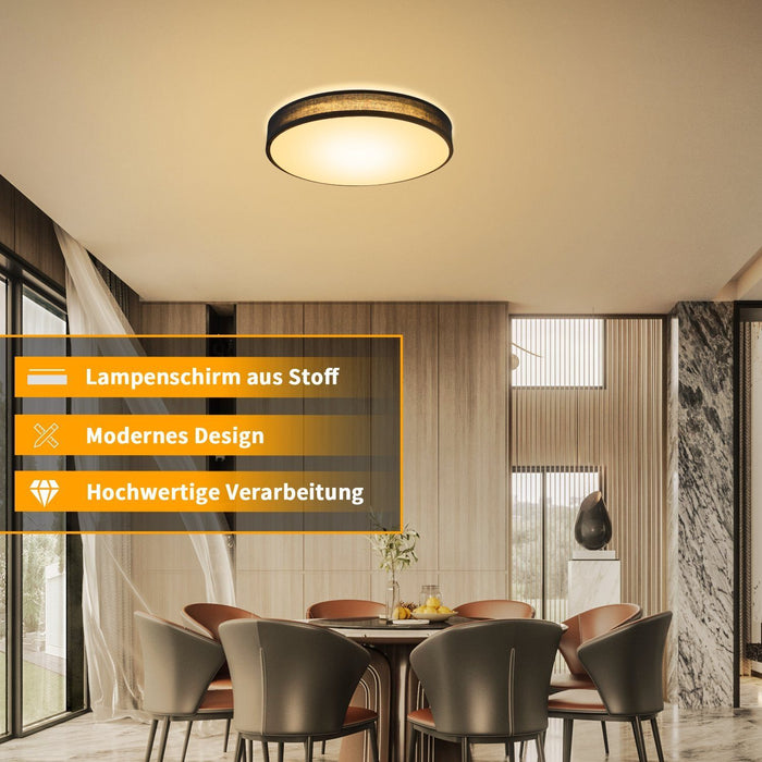 ZMH Lampada da soffitto plafoniera LED moderna paralume rotondo tessuto 30cm