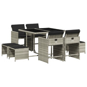 Set Pranzo da Giardino 9pz | Set Salotto da Giardino con Cuscini Grigio Chiaro Polyrattan