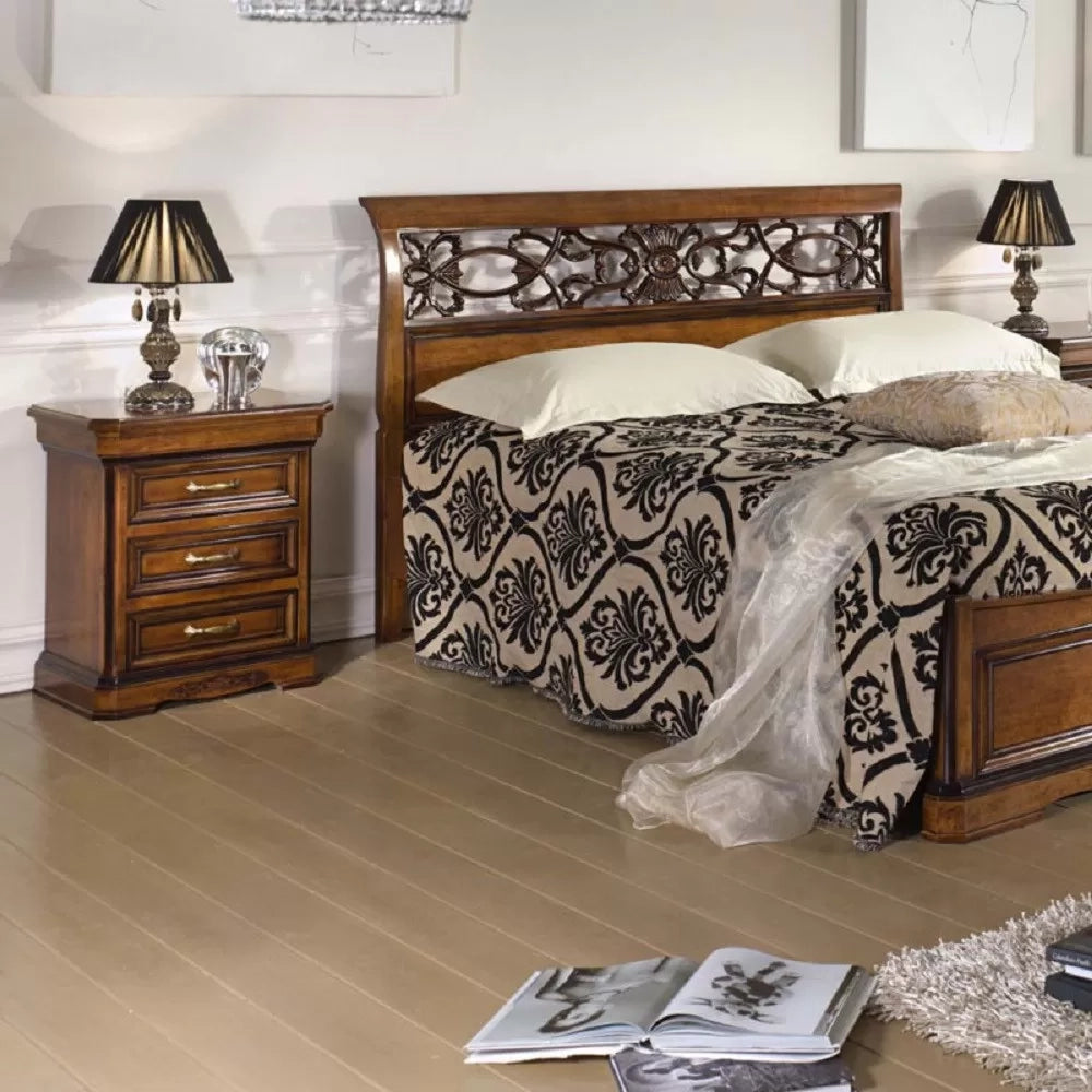 Letto matrimoniale in legno arte povera tinta noce 176x210x110 - Mobili 2G
