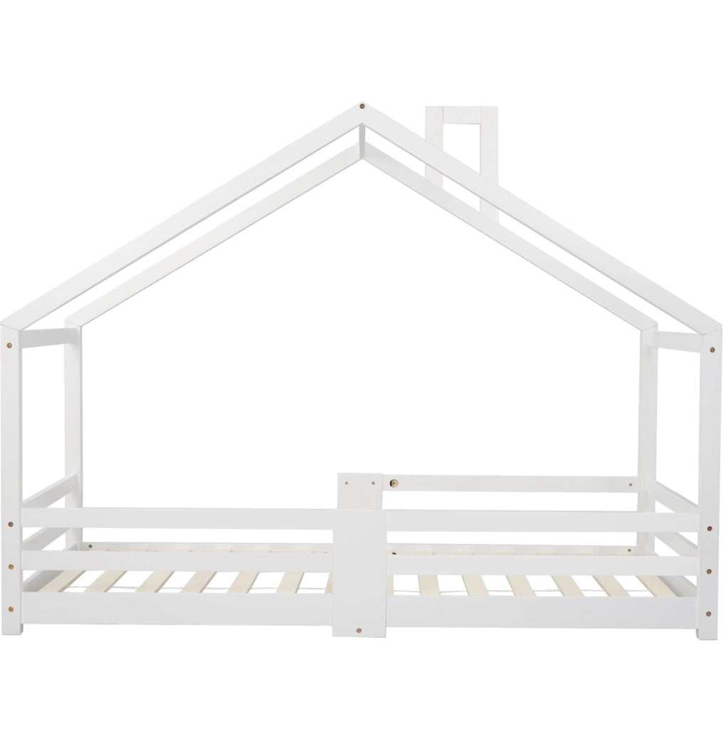 Letto a casetta 90x200 cm con sponda; legno; bianco (Senza materasso)
