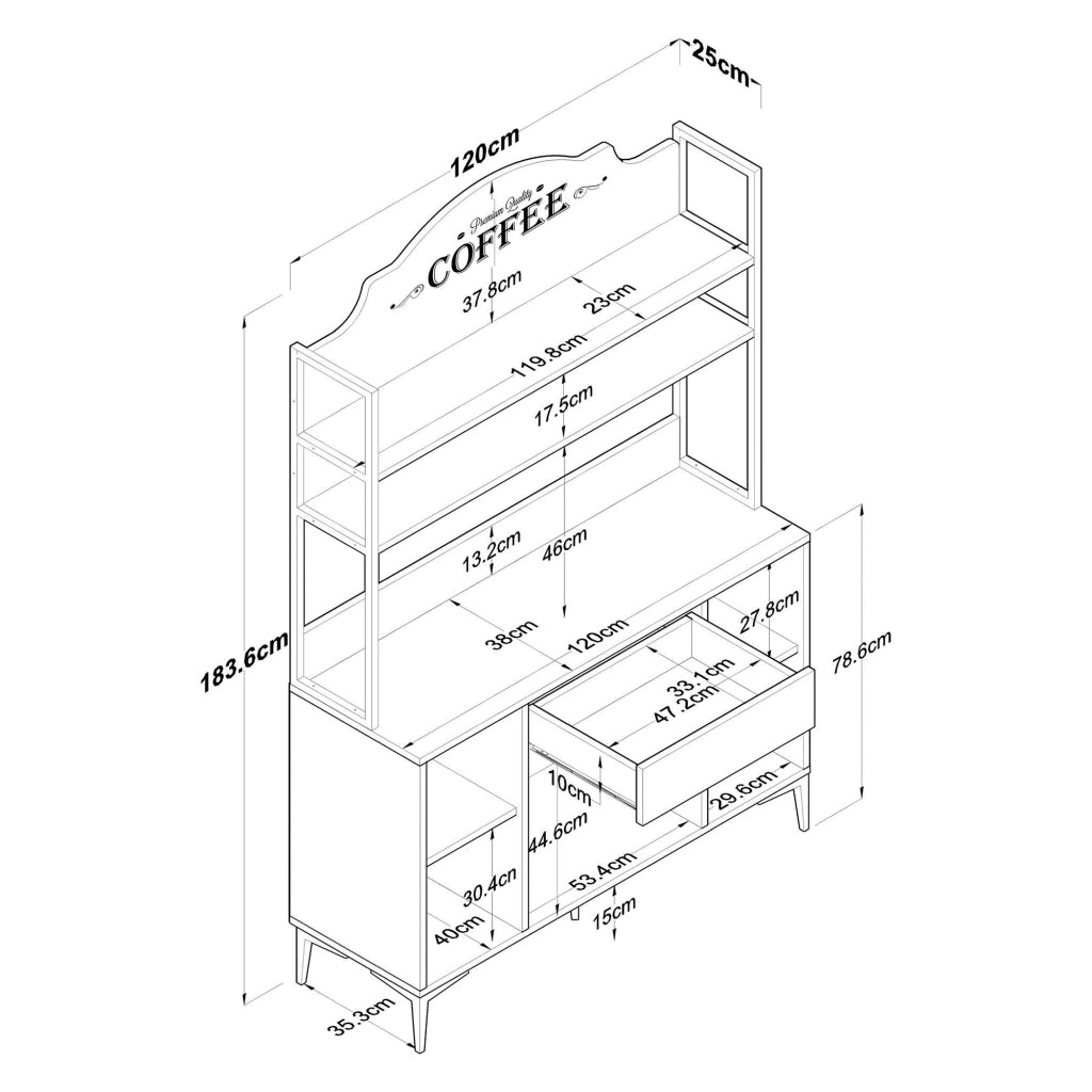 Madia Camino, Credenza 4 Ripiani, 120x40x184h cm Bianco
