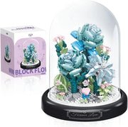 Set per costruzione di fiori - rosa blu - bouquet con copertura - mini set di costruzione - piante artificiali - set di costruzione per adulti - set di giocattoli per costruire fiori - decorazione per casa e stanza - 522 pezzi
