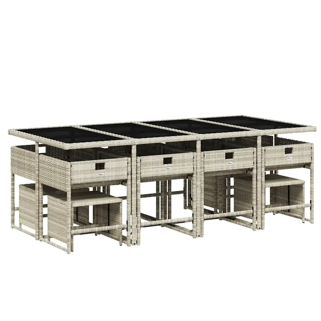 Set da Pranzo da Giardino 13pz con Cuscini Grigio in Polyrattan