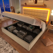 Letto imbottito con illuminazione LED - Xylo - 160x200 - Pelle sintetica bianca