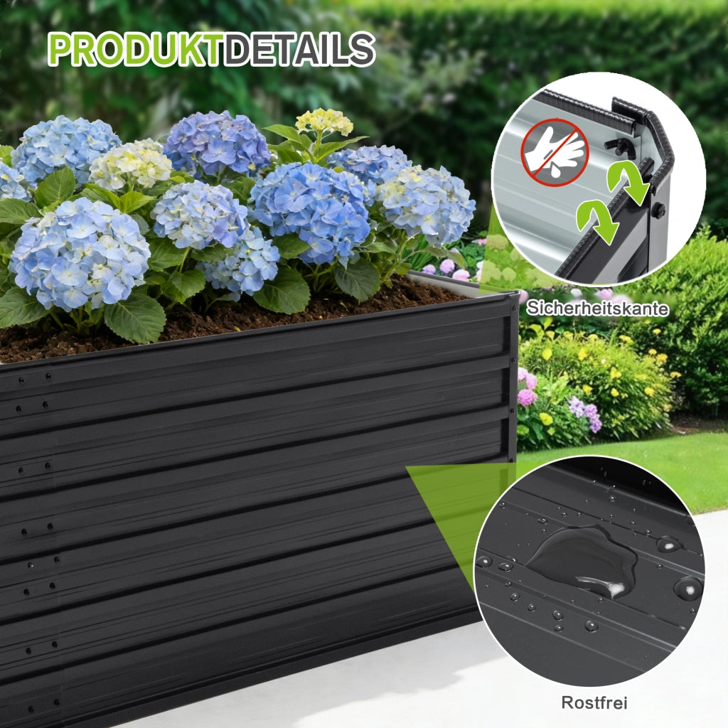 Fioriera Rialzata da Giardino ¨C MINIMAL ¨C Metallo Nero 190x90x64 cm