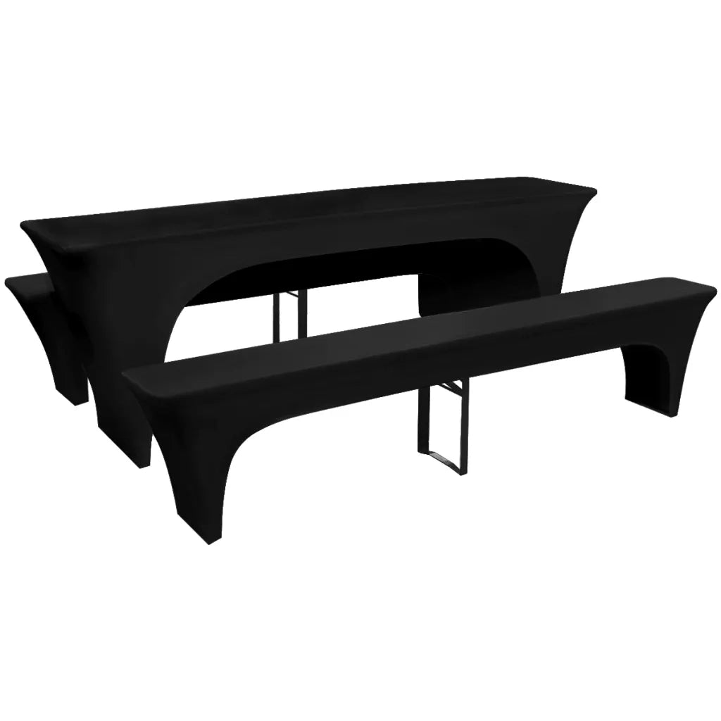 3 Fodere Elasticizzate Tavolo da Birra e panchine Nere 220x50x80 cm 130794