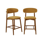 Set di 2 sgabelli da bar in legno di hevea noce e tessuto chenille ,