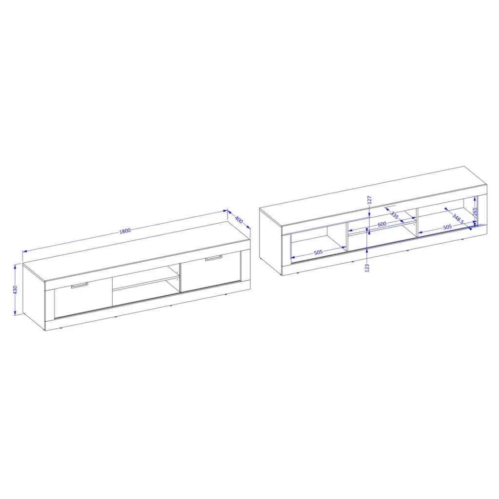 Mobile TV MEUNIER – 2 ante & 5 vani – Rovere Samdal & nero opaco – 180×42×40 cm