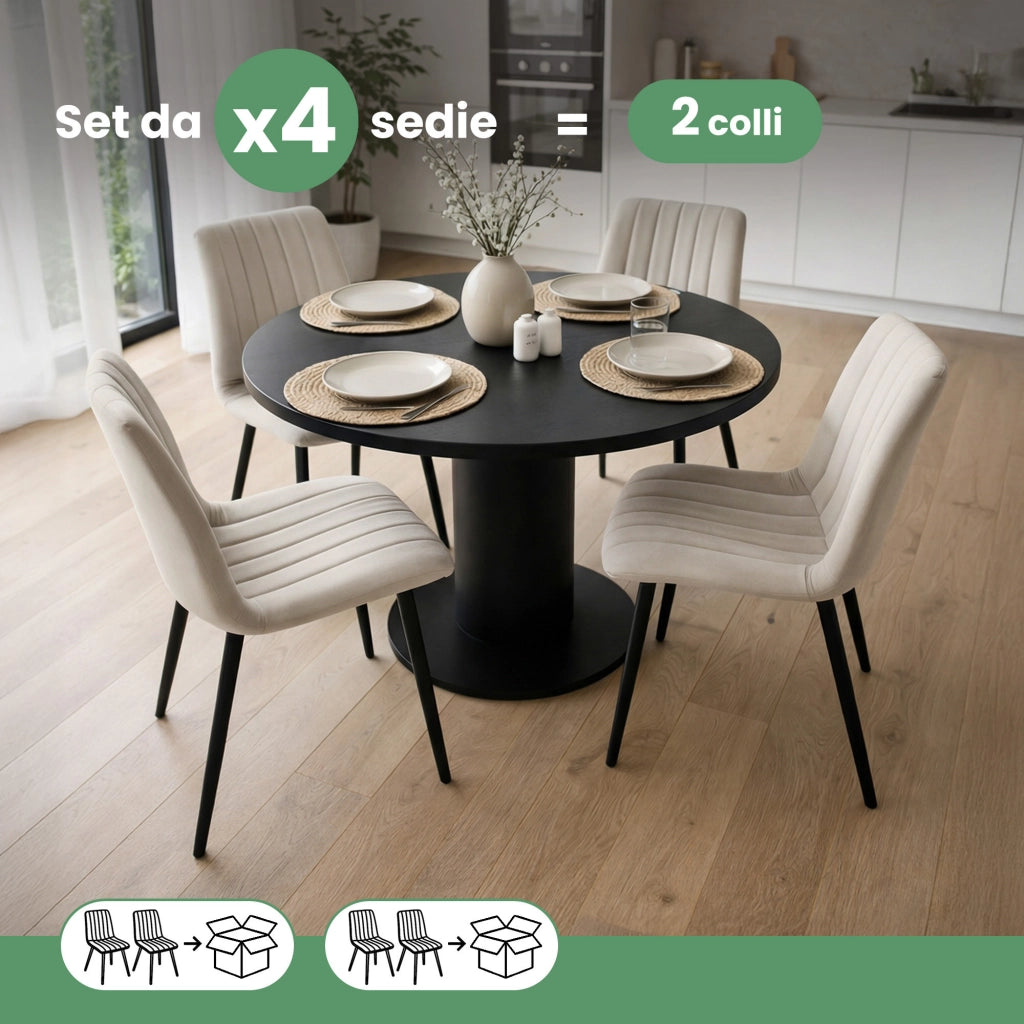 Set di 4 Sedie in velluto trapuntate LIVO Beige gambe nere