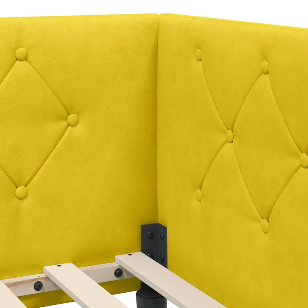 Cornice del letto ad angolo Giallo 100 x 200 cm Velluto