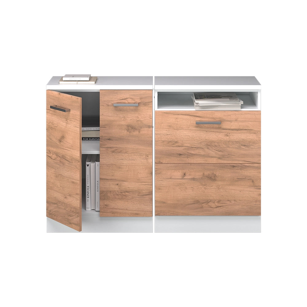 Set di mobili sottotetto Rion Rovere dorato/Bianco 120 cm Set di 2 carcasse armadio profondità 60 cm Vicco
