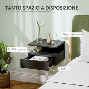 Comodino Sospeso per Camera da Letto 35x32x22,5 cm con Cassetto in Legno Nero