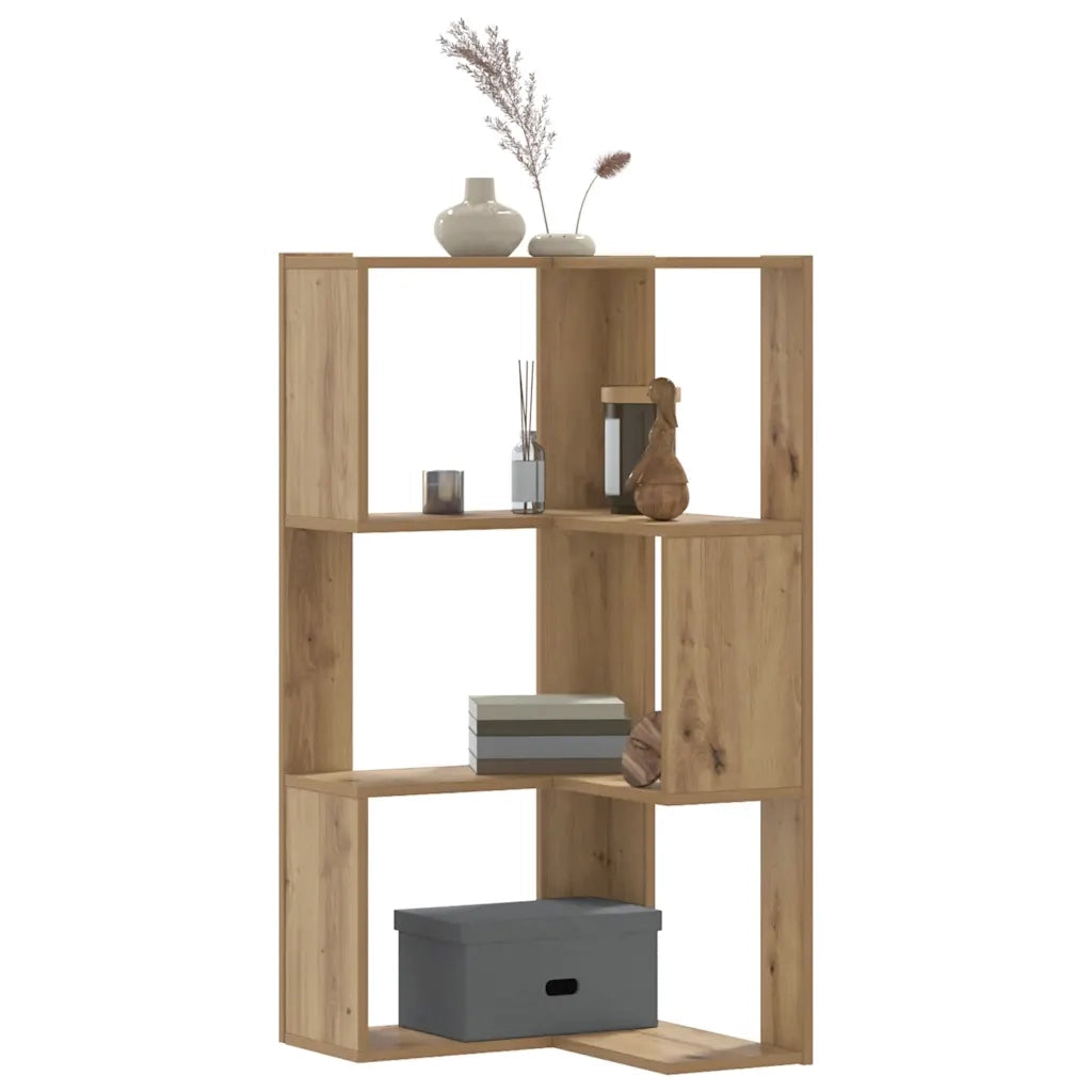 Libreria Angolare 3 Ripiani-Scaffale per Libri-Mobile di Stoccaggio Rovere Artigianale 50x50x102cm Legno
