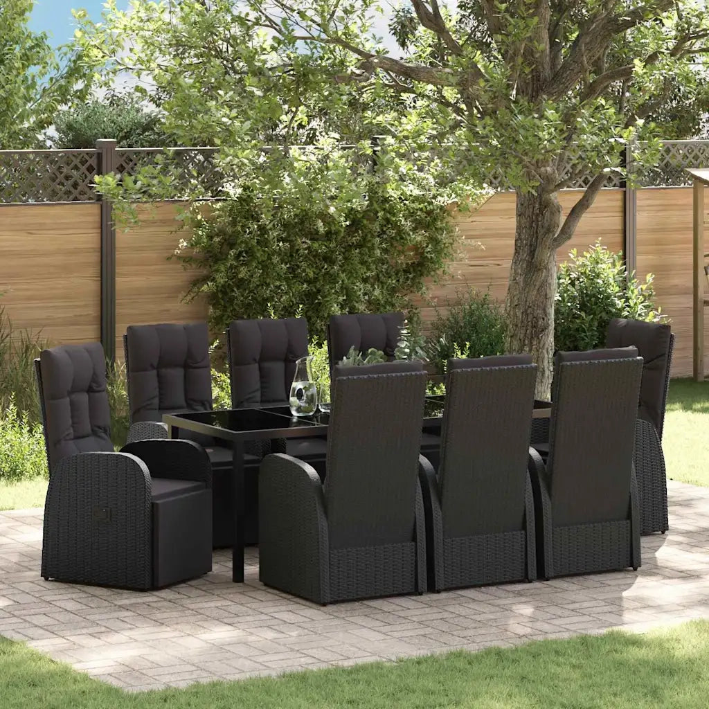Set da Pranzo per Giardino con cuscino 9 pcs Nero polyrattan 3379519