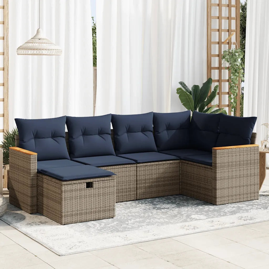 Set Divano da Giardino 6 pz con Cuscini Grigio in Polyrattan 3325918