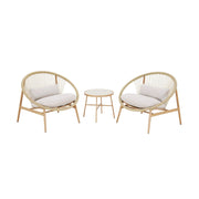 Set 2 poltrone da giardino con tavolo in acciaio e rattan, beige