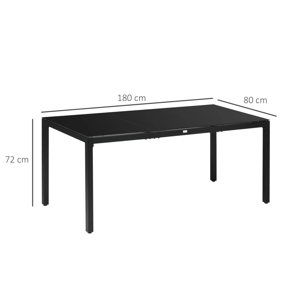Easycomfort Tavolo da Giardino Rettangolare per 8 Persone in Alluminio e Vetro, 180x80x72cm, Nero