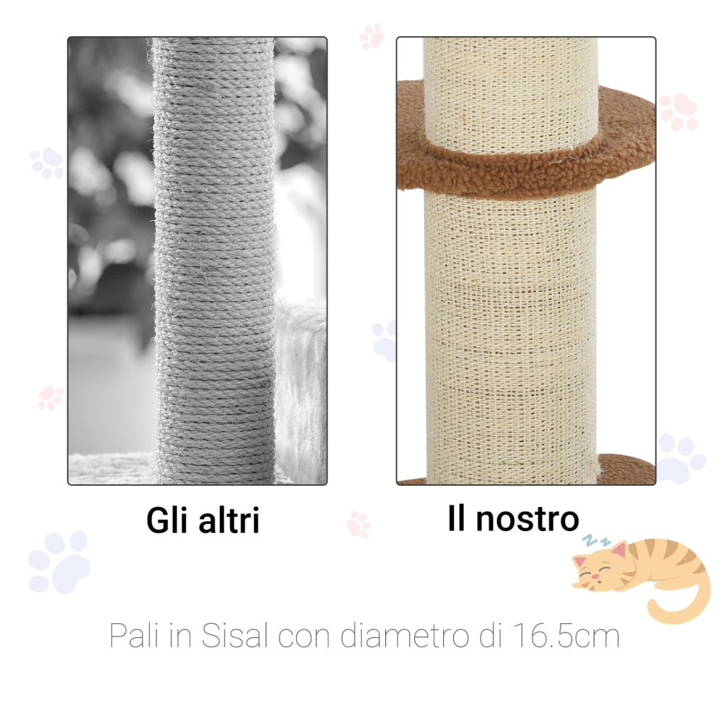 Tiragraffi ad Albero per Gatti con Cuccia e Pali in Sisal ¨C Xylo ¨C Peluche Beige