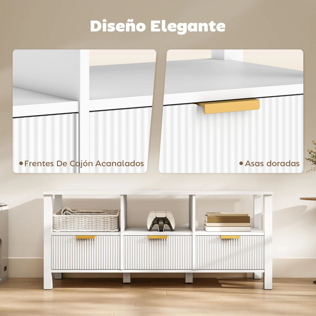 Mobile TV Moderno con 3 Cassetti e 3 Ripiani Aperti per Televisione 43-55 Pollici ¨C zephmum ¨C Bianco 120x39.5x50 cm