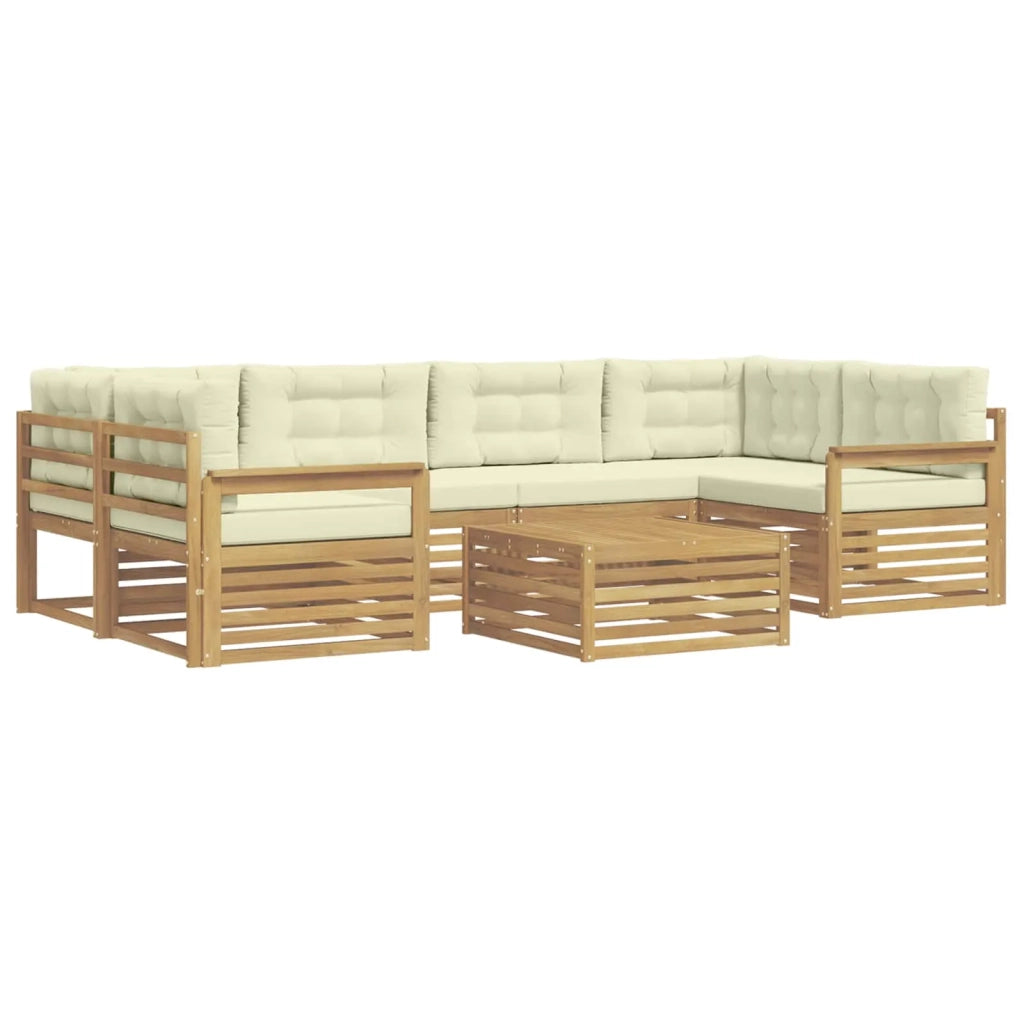 Set di divani da esterno 7 pcs Bianco e Crema Poliestere