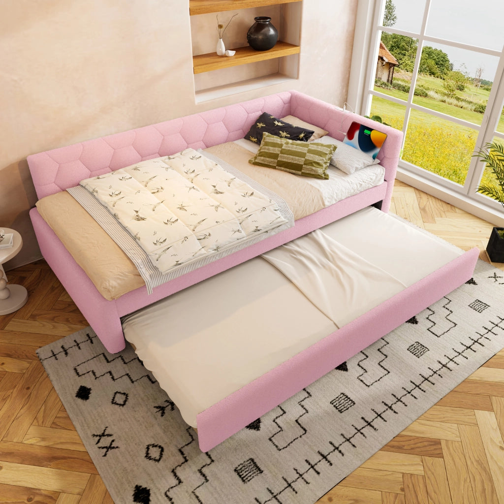 Letto 90x200 cm con letto estraibile; USB e Type-C; lampada da comodino