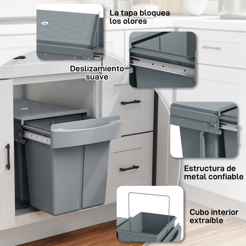 Cestino Sottolavabo 2 Contenitori Estraibili Riciclaggio 20 L ¨C Zephmum ¨C Grigio
