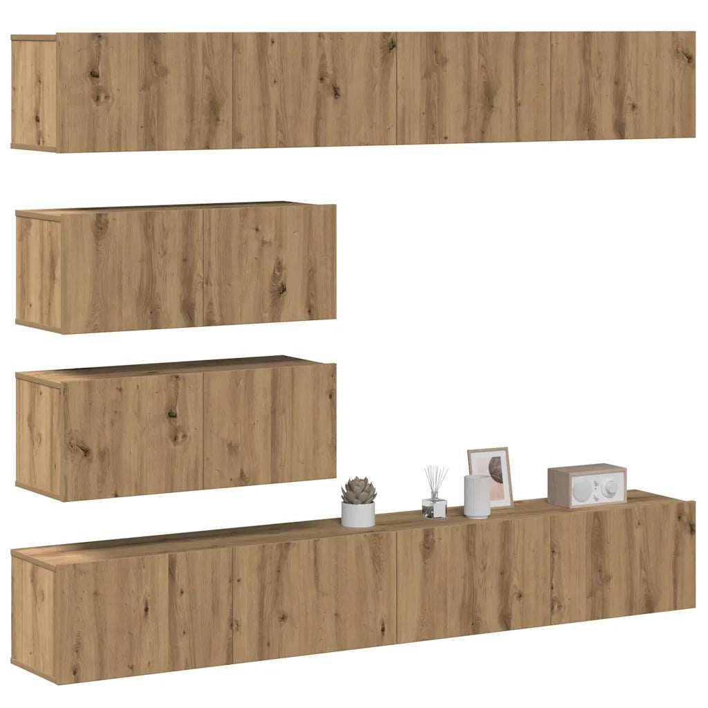Set Mobile TV 6 pz-Set di 6 Credenza per TV Montato a Parete Rovere in Legno Multistrato