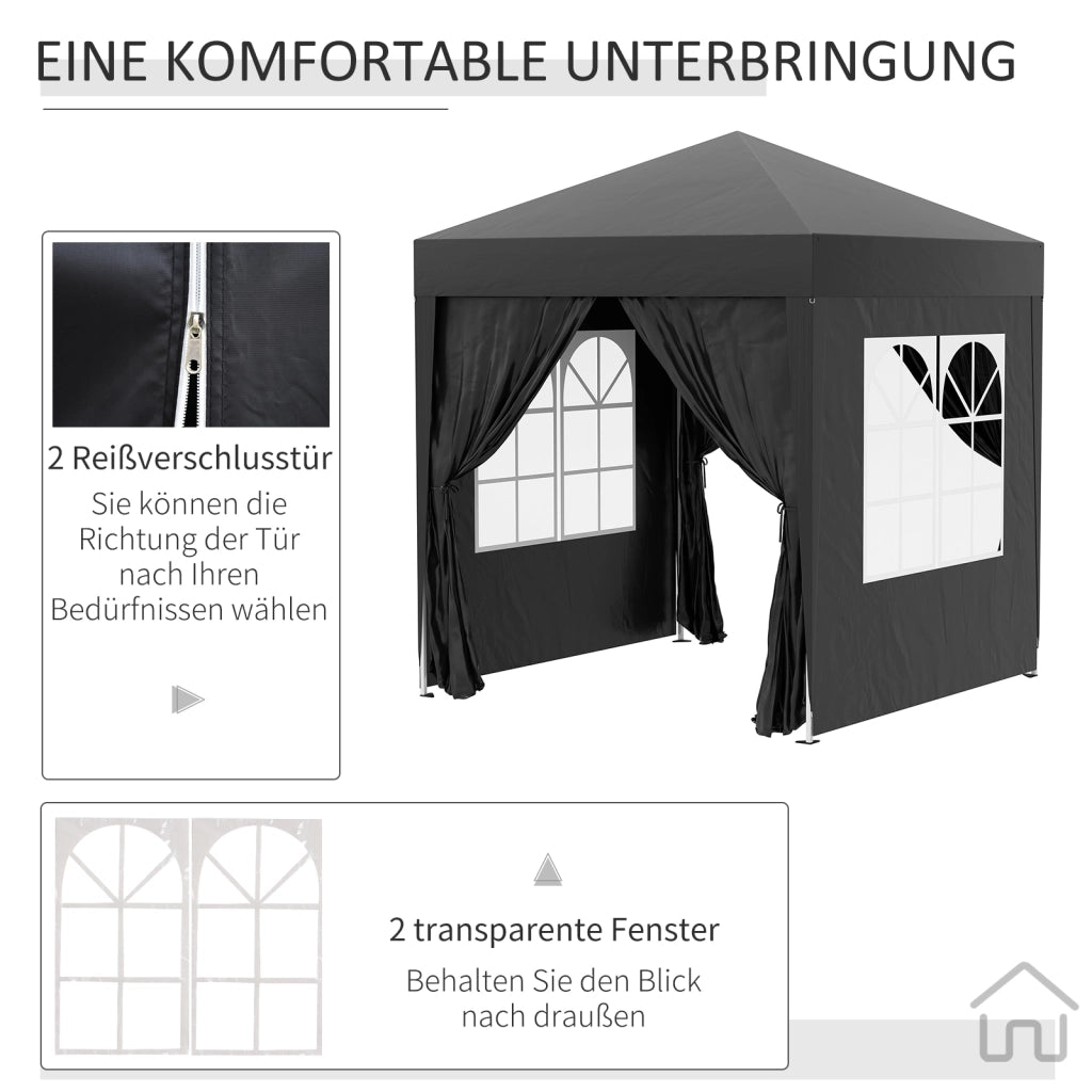Gazebo 2x2m con 4 pareti laterali e finestre protezione UV tenda da giardino inclusa borsa da trasporto Oxford Black in acciaio