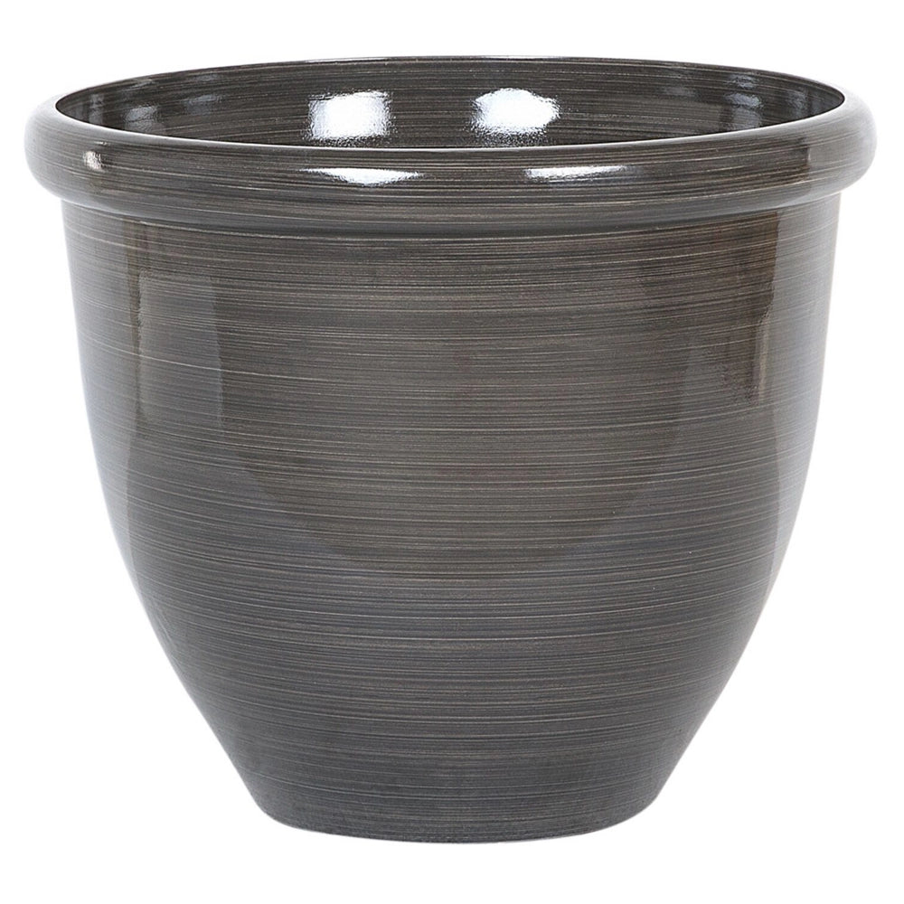 Vaso per piante fioriera in massello di pietra marrone misto poliresina lucida per esterni tonda ⌀ 44 cm per tutte le stagioni