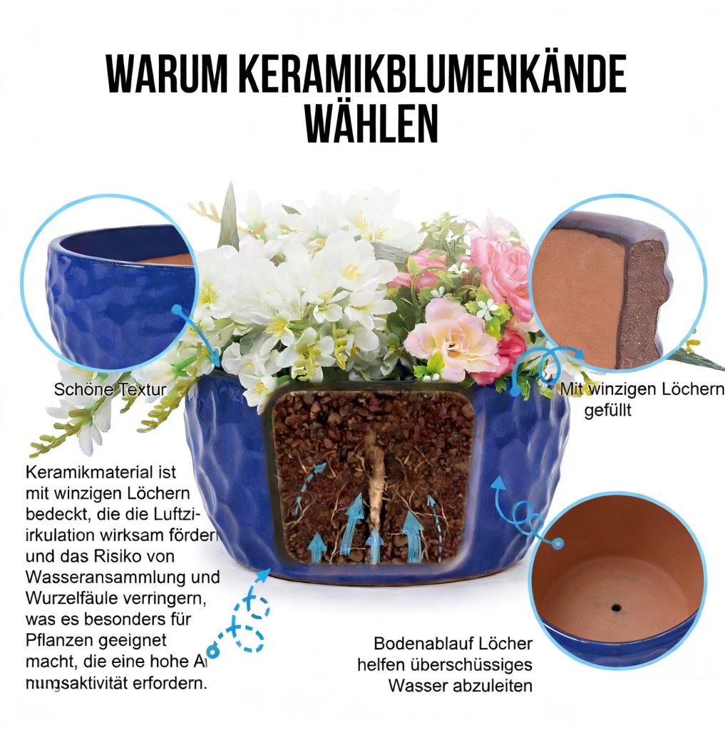 Set di 3 portavasi in ceramica blu antico