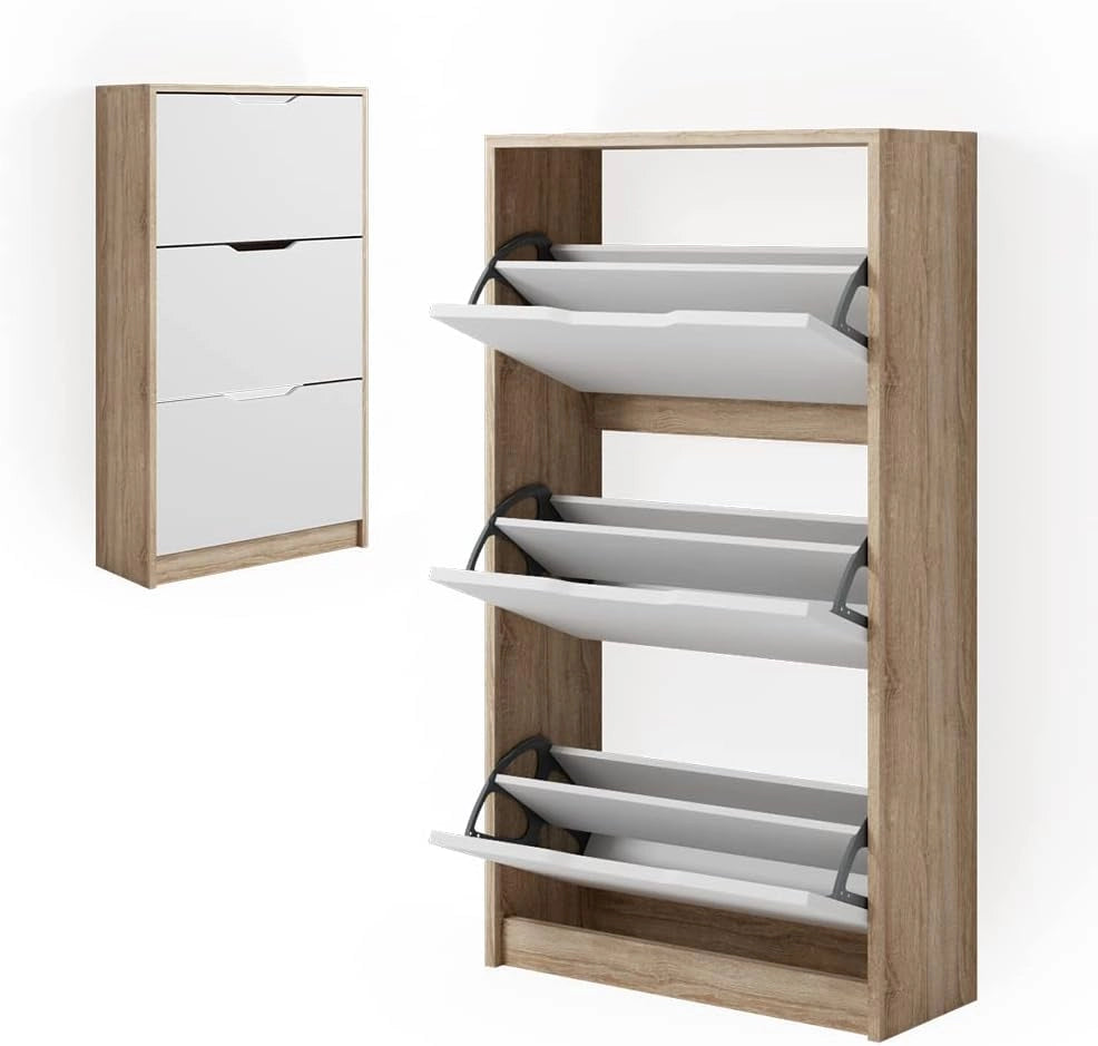 Scarpiera da ingresso Luca, Bianco/Sonoma, 59 x 105 cm 3 scomparti