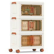 Contenitori pieghevoli per organizzatore di armadio con coperchio da 57 l, Contenitori pieghevoli set da 3 scatole Bianco e Marrone-Cassettiere