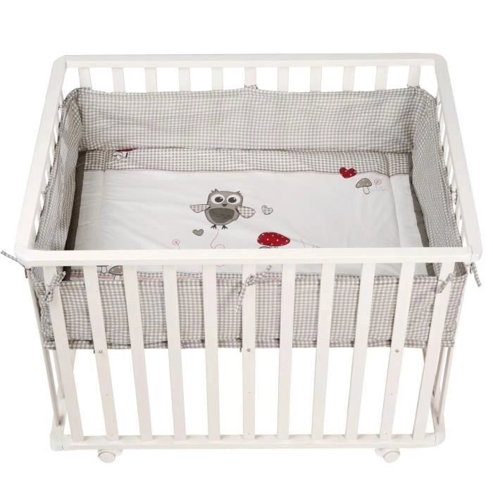 Box per bambini 100x75 cm + Tappetino con stampa di gufi Adam ed Eule + 4 ruote - ROBA - Legno bianco