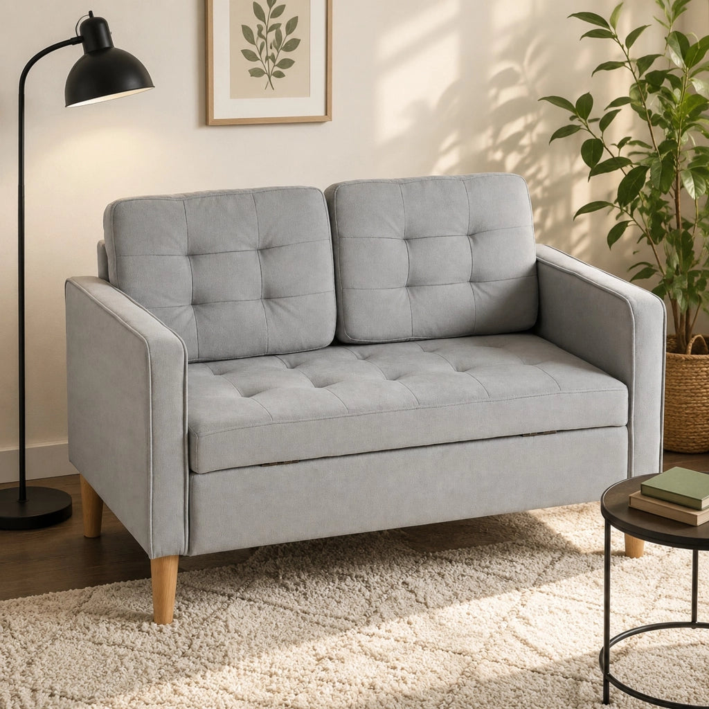 Divano 2 posti 117x62x78 cm grigio chiaro in velluto con vano contenitore