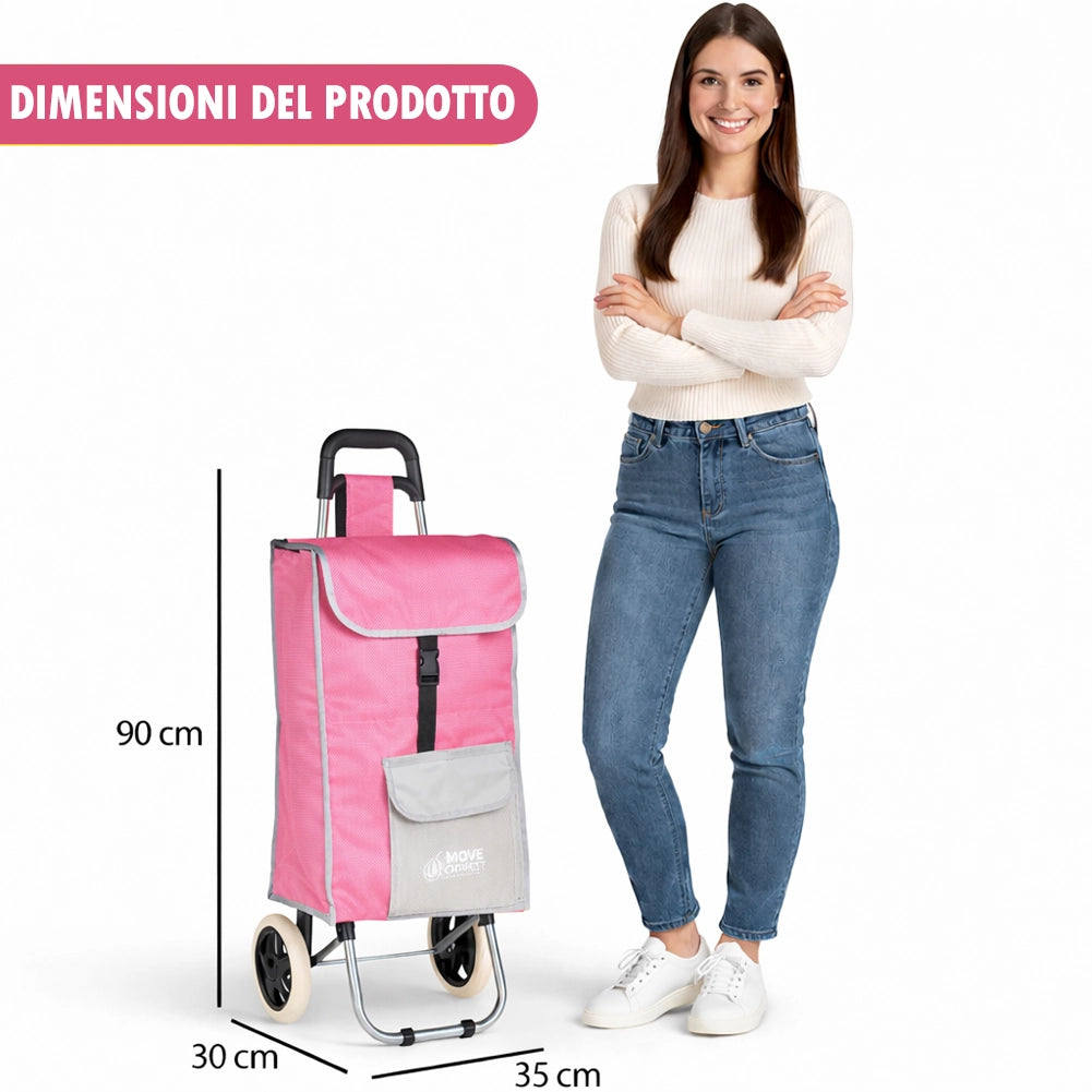 Carrello Trolley Frigo Modello Zeus Rosa Ruote e Manico Ergonomico 35x30x90cm