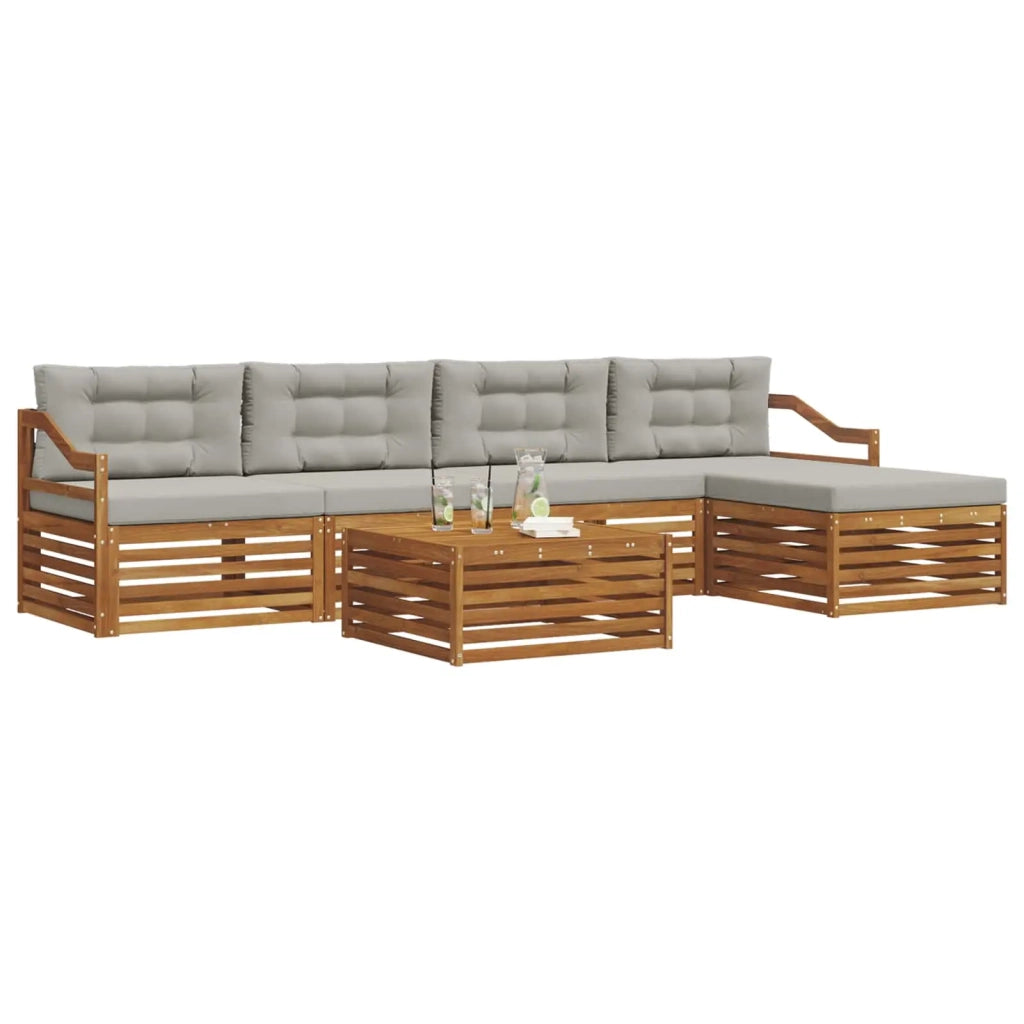 Set di divani da esterno 6 pcs Grigio Naturale e Chiaro