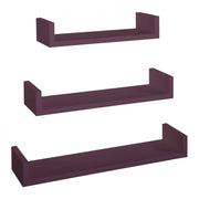 Set di 3 Mensole da Muro, Mensole Muro Design, Mensola da Parete, Viola Melanzana, 60x8 p15,5 cm, 50x8 p15,5 cm e 40x8 p15,5 cm - Calamita