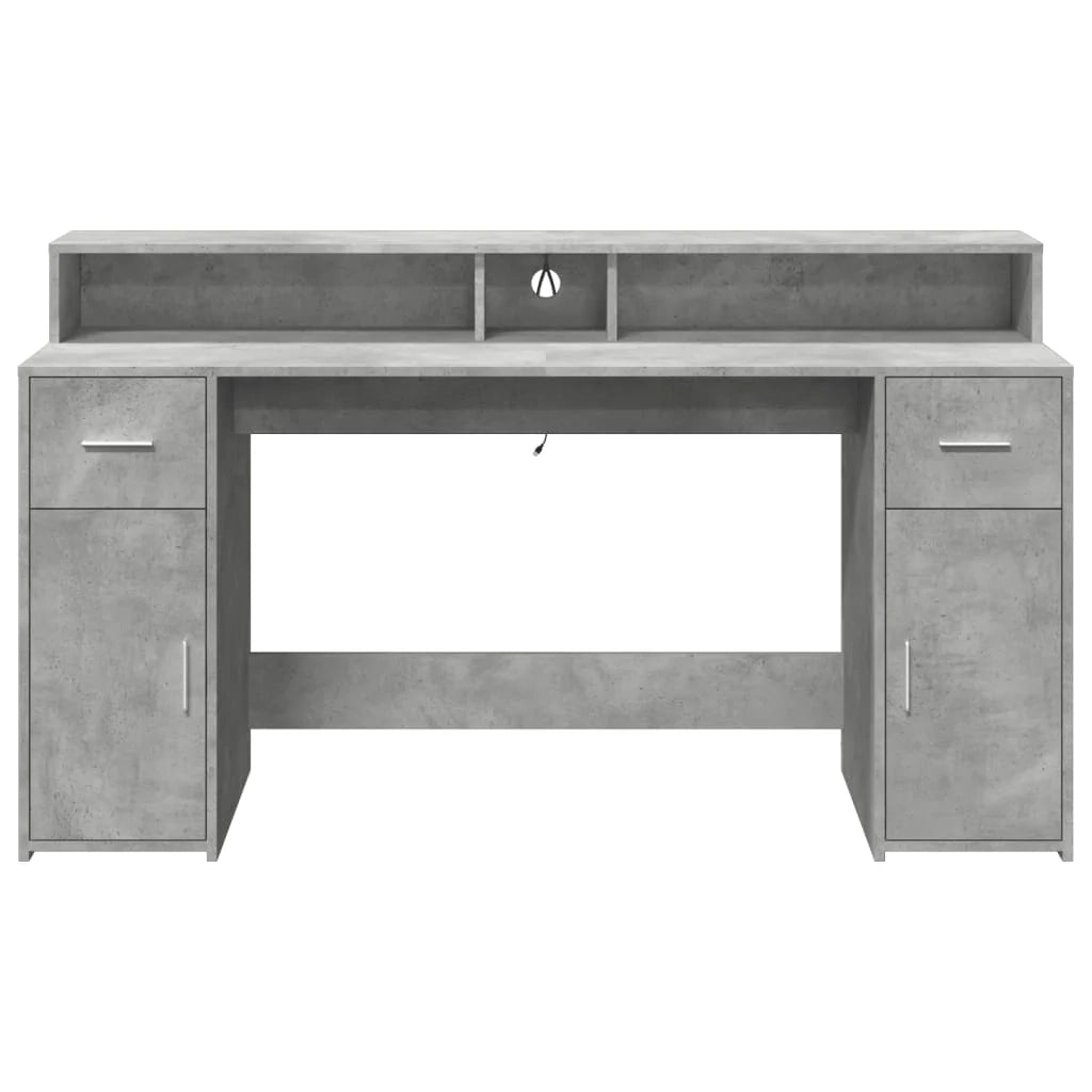 Scrivania tavolo postazione di lavoro mobile per computer mobile da studio con luci a LED 160 x 55 x 91 cm legno ingegnerizzato grigio 02_0023801