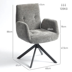 Poltrona girevole moderna con braccioli, rivestimento effetto lana-lino, grigio scuro