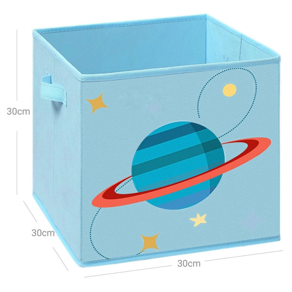 Set di 3 contenitori portaoggetti per giocattoli a cubo pieghevoli con manici per la cameretta dei bambini, sala giochi 30 x 30 x 30 cm, tema spaziale blu verde e rosa 12_0002274