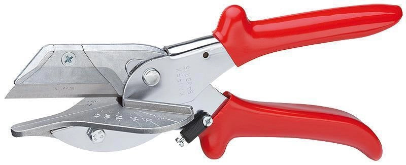 KNIPEX 94 35 215 Cesoia per Cornici e Profili in Resina Sintetica e Gomma Lunghezza Totale 215 mm Portalama Intercambiabile con Aletta di Guida per Tagli a 45° 60° 75° 90° colore Cromata