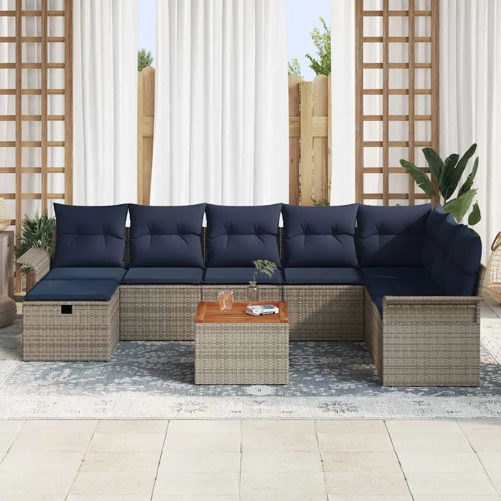 Set Divano da Giardino con cuscino 9 pcs Grigio polyrattan 3359472