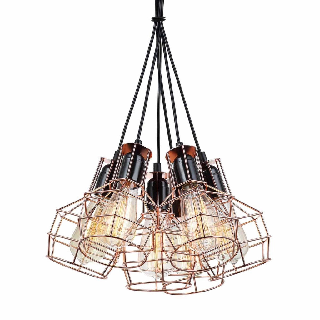 Italux Perifo lampadario industriale nero rame 6xE27