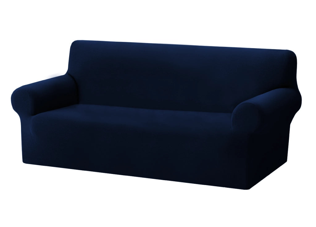 Copridivano Copriseduta Sofà Elasticizzato Tinta Unita Smile Tessuto Millerighe - 3 Posti - Blue