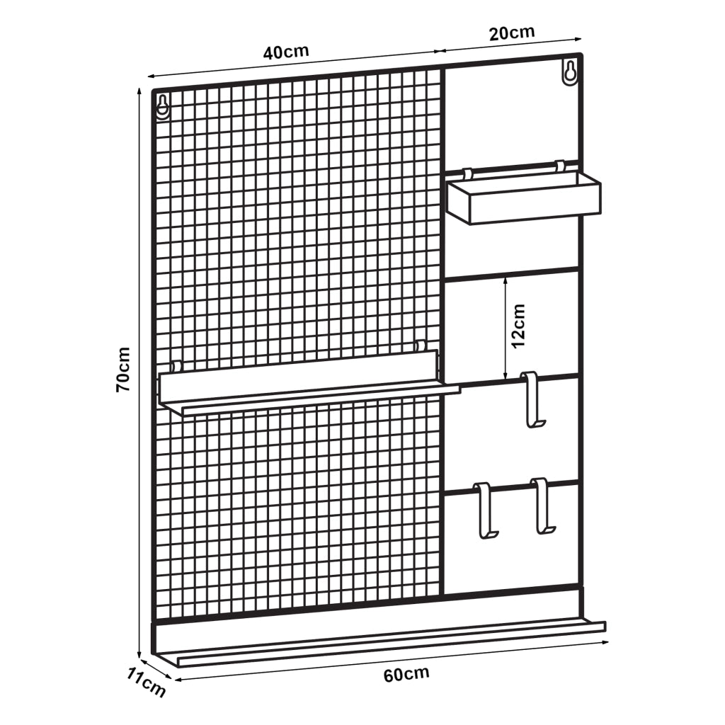 Bacheca Multifunzionale Westre 70 x 60 cm Metallo Nero [en.casa]