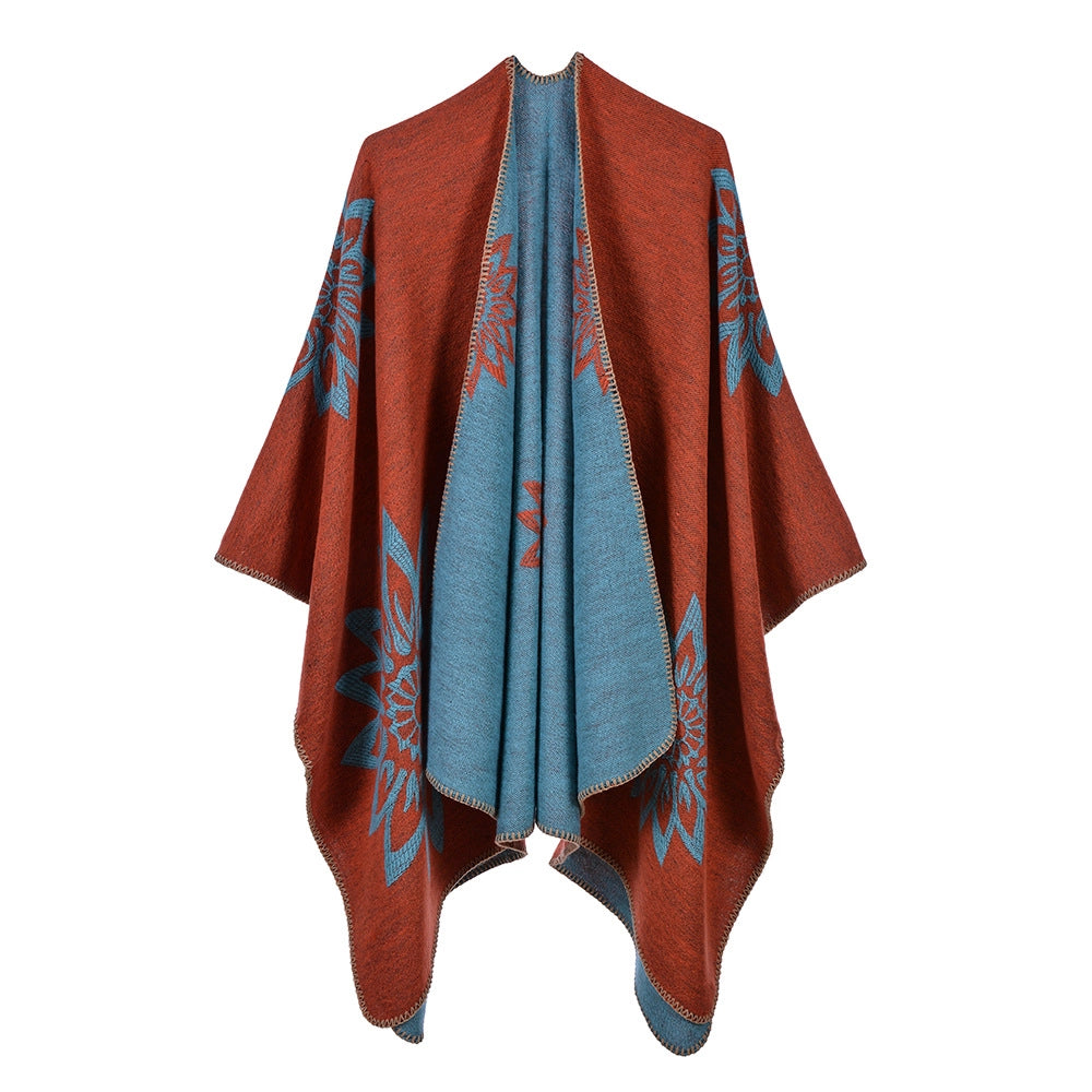 Sciarpa/stola da donna autunno/inverno, versatile, due in uno: calda mantella in cashmere double-face per viaggi e campeggio.