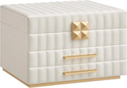 ANAH Collezione - Scatola Portagioie 3 Ripiani con Specchio, Porta Gioielli, 2 Cassetti, PU con Cucitura, Effetto Fluttuante, 21,5 x 24 x 15,8 cm, Idea Regalo, Bianco Nuvola JBC183W01