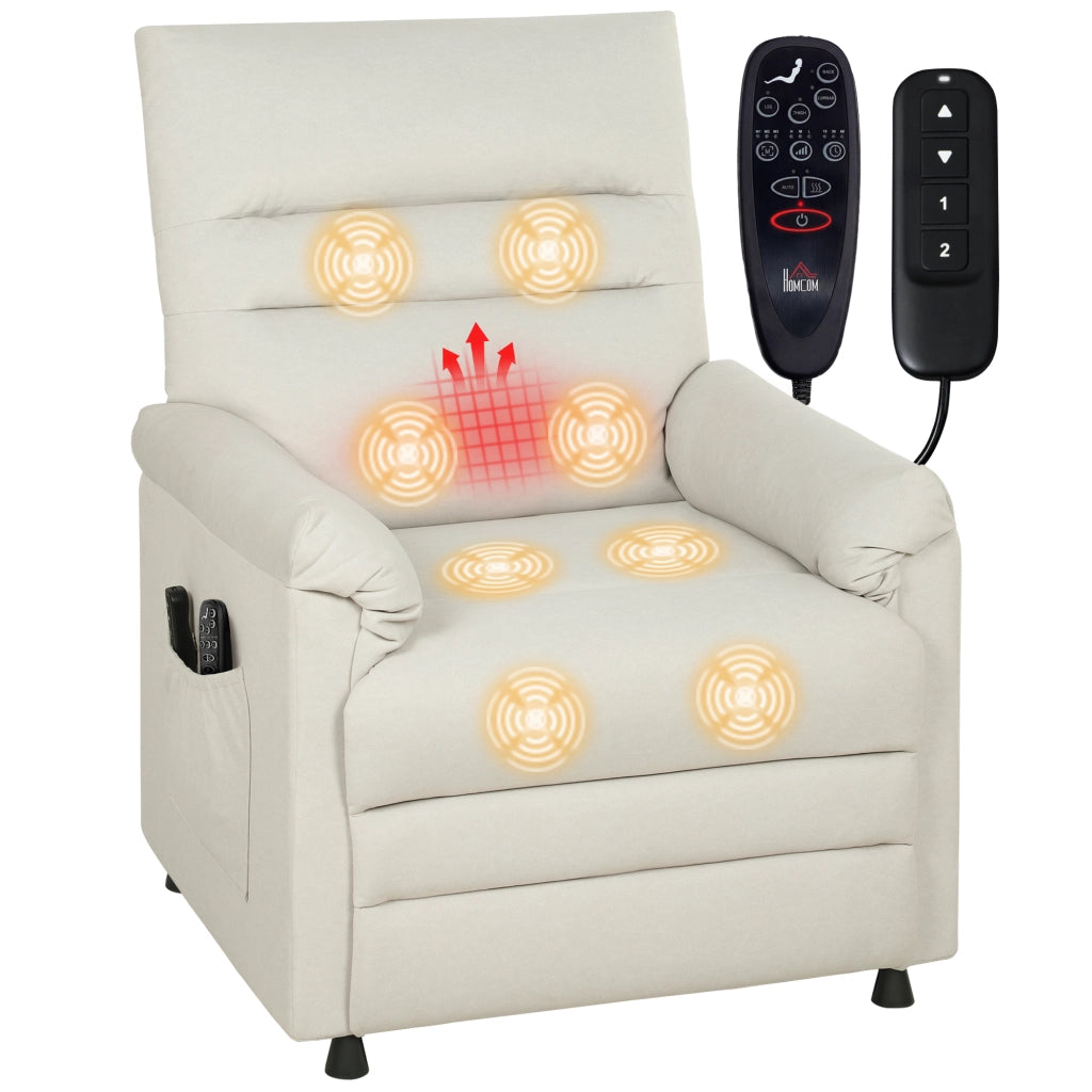 Poltrona relax elettrica massaggiante e riscaldante reclinabile con poggiapiedi ¨C Zephmum ¨C 82x99x106 cm crema