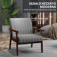 Poltroncina da Camera Moderna Imbottita in Tessuto e Legno con Cuciture Tubolari, Grigio